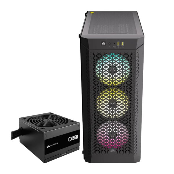 Gabinete CORSAIR 480T RGB AIRFLOW TG BLACK ATX + FUENTE CX550