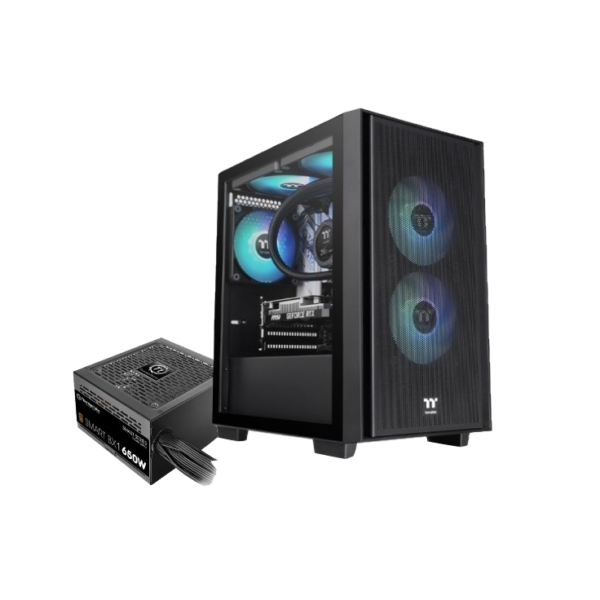 Gabinete THERMALTAKE H16 MICRO TOWER TG M-ATX +3fan ARGB black c/Fuente 650w